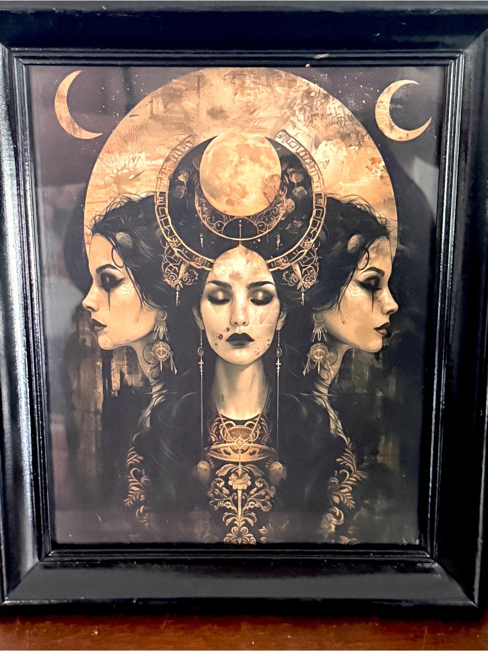 Pagan Goddess Hecate Triple Moon Witch Canvas Art Print Black Framed Wall Art - Picture 3 of 9